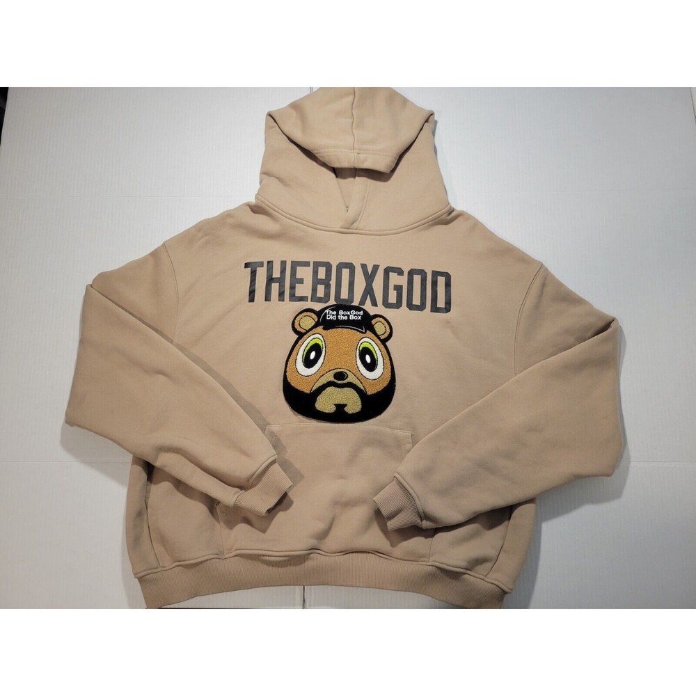 Rare The‎ BoxGod Hoodie Heavyweight Fabric Kangaroo Pockets Mens Beige Patch XL
